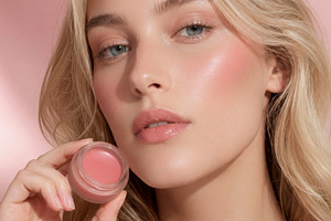 Woman holding cream blush portrait, a Beauty & Fashion Photo by The Edit