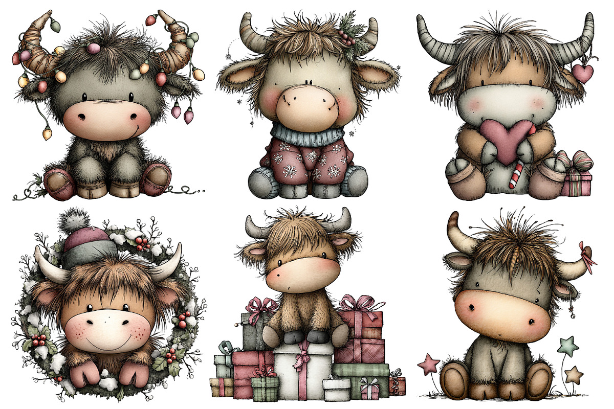 Whimsical Christmas Highland Cow, an Illustration by Pixels.Craft (Photo 4 of 6)