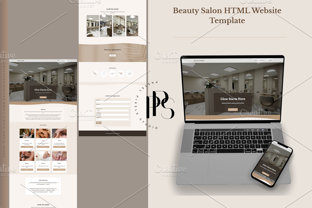 Beauty Salon HTML Website Template, a HTML Template by Pastel Pixels Studio (Photo 1 of 5)