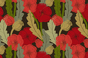 Poppy Botanical Lino, a Pattern Graphic by NayaChu (Thumbnail 2 of 9)