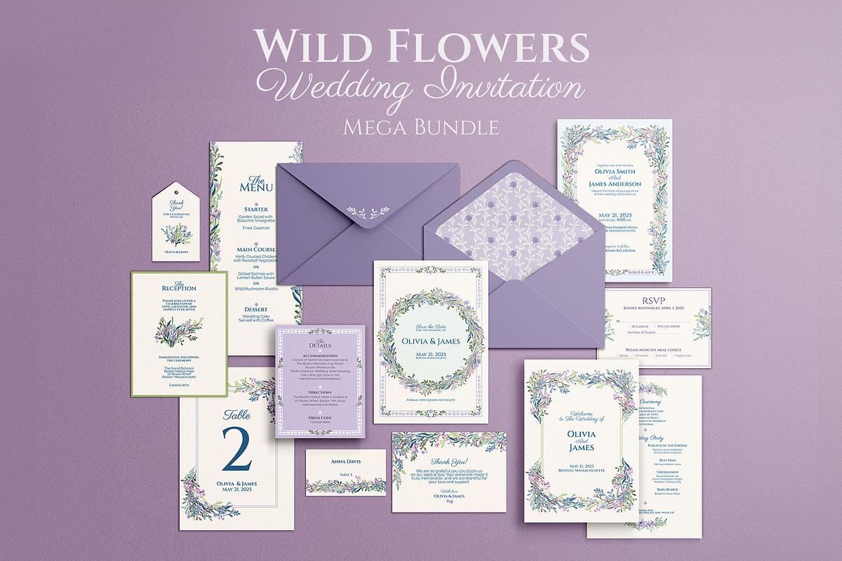 Wildflowers Wedding Invitation, an Invitation Template by SabaIslam.Studio (Photo 1 of 7)