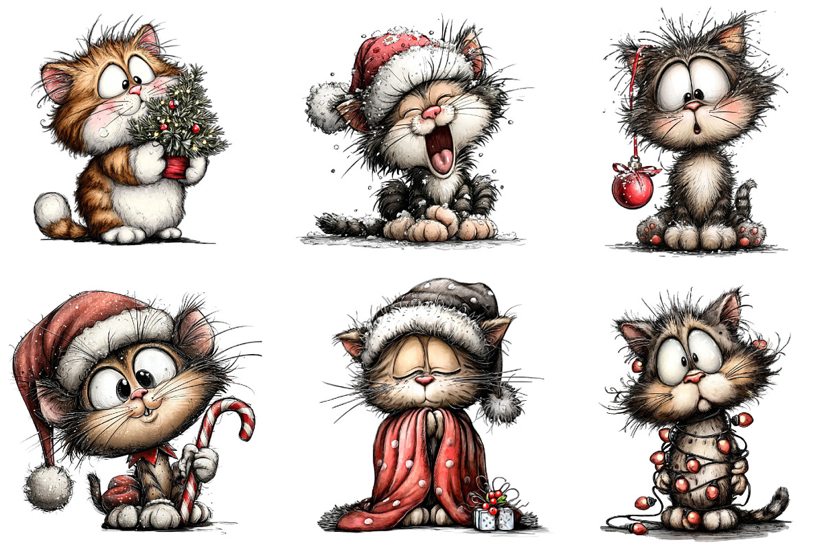 Quirky Christmas Cat Clipart, an Illustration by DreamArtGraphic (Photo 2 of 4)