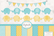 Aqua & Yellow Elephants & Patterns, an Illustration by Amanda Ilkov (Thumbnail 1 of 3)