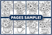 Flowers in Tea Cup Coloring Pages, a Decorative Illustration by BrightMart (Thumbnail 2 of 3)
