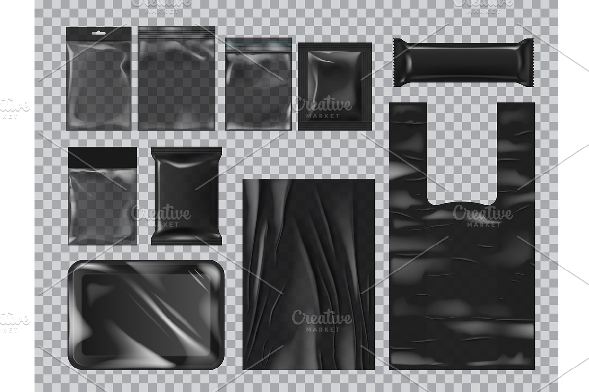 Black plastic packets, packages, an Object Illustration by Vector Tradition