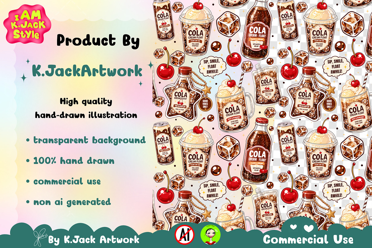 Cute Cola Cream Float Seamless, a Background Graphic by K.JackArtwork (Photo 3 of 8)