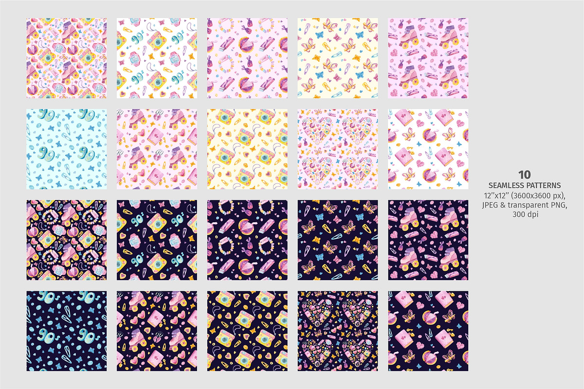 90s Watercolor clipart, patterns, a Decorative Illustration by Valin Malin (Photo 4 of 14)