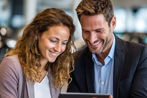 Couple shares tablet in store, a Photo by Beautiful things