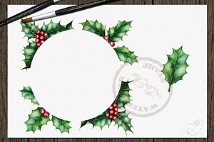 Holly Watercolor Clip Art