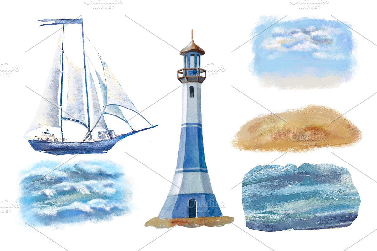 Watercolor nautical illustration, an Object Illustration by AkvarelRiver (Photo 4 of 18)