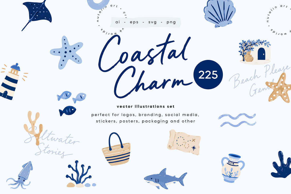 Coastal Charm | Vector Icons Set, a Decorative Illustration by Nutalin Art (Photo 1 of 16)