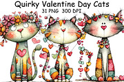 Quirky Valentine Day Cats Clipart, an Illustration by CraftArtStudio (Thumbnail 1 of 6)