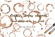 Coffee Stains Watercolor ClipArt, an Illustration by MaraquelaStudio (Thumbnail 1 of 3)