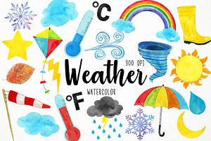 Watercolor Weather Clipart, Seasons