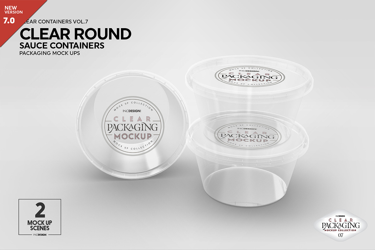 Clear Round Sauce Containers Mockup, a Cups & Container Mockup by INCDesign (Photo 2 of 14)