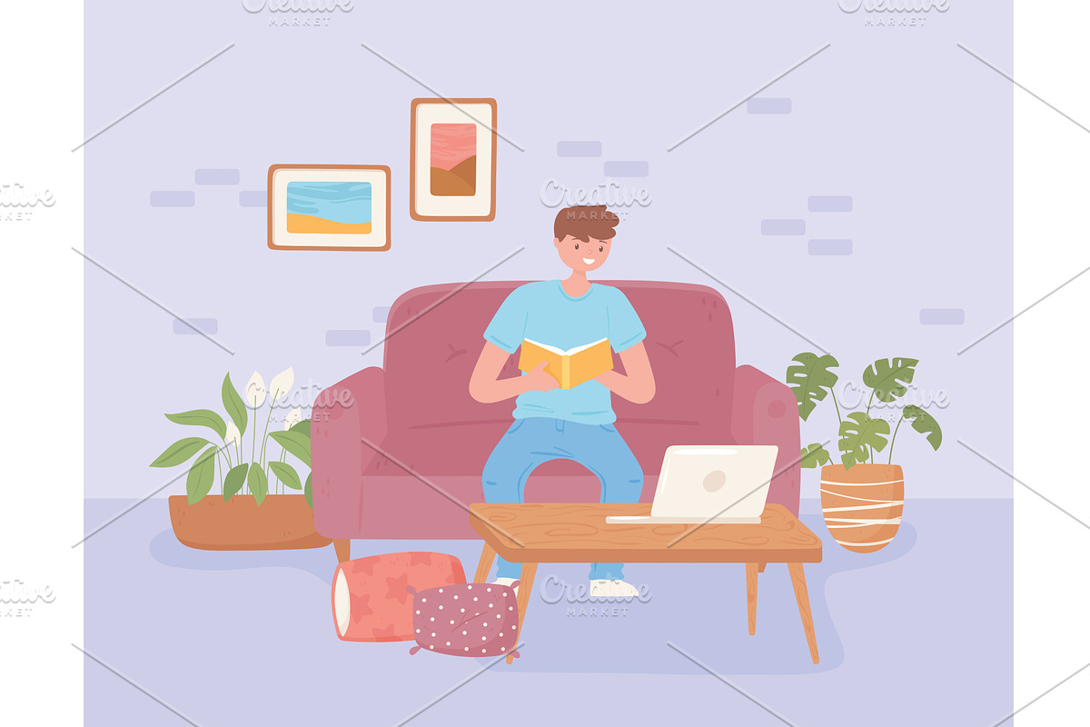 boy studying home, a Person Illustration by studiogstock