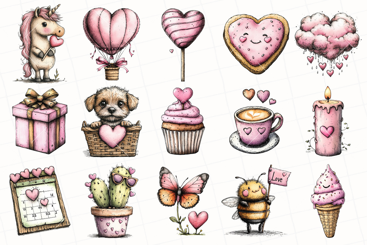 Whimsical Valentine's Day Clipart, an Illustration by OK Design (Photo 3 of 6)