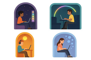 Various individuals engaged in, a Technology Illustration by ZinetroN