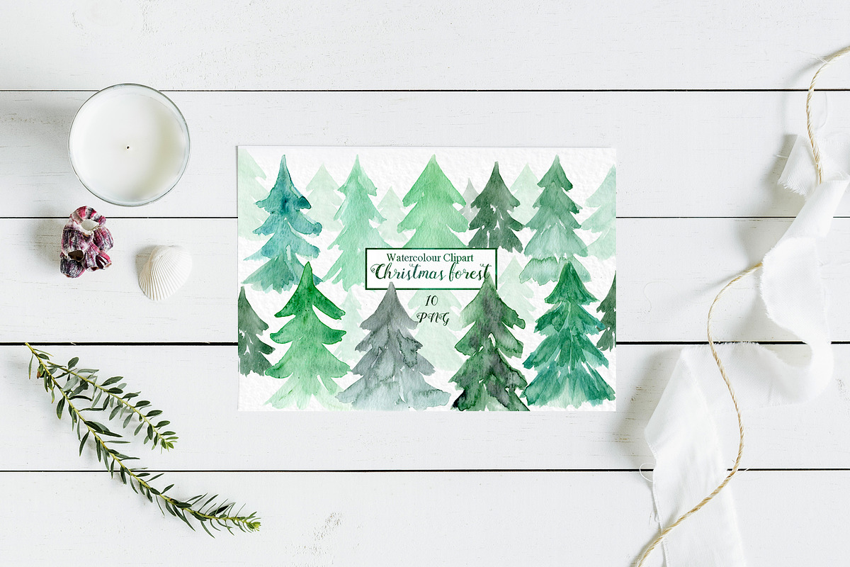 Watercolor Christmas forest clipart, a Background Graphic by LABFcreations (Photo 2 of 3)