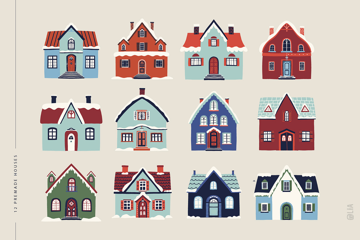 Christmas holiday houses & clipart, a Seasonal Illustration by Olia (Photo 7 of 13)