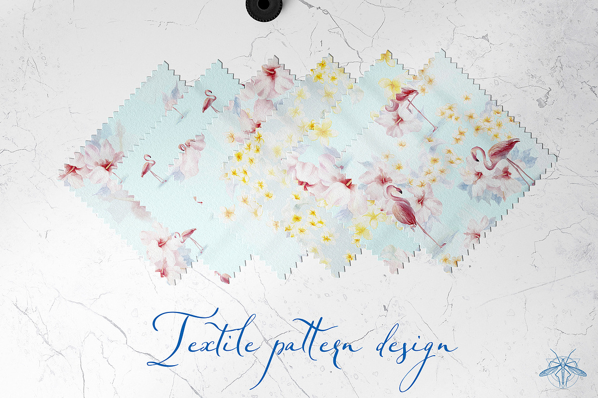 Oasis | Watercolor Flamingo patterns, a Pattern Graphic by Tanya Vollar (Photo 7 of 10)