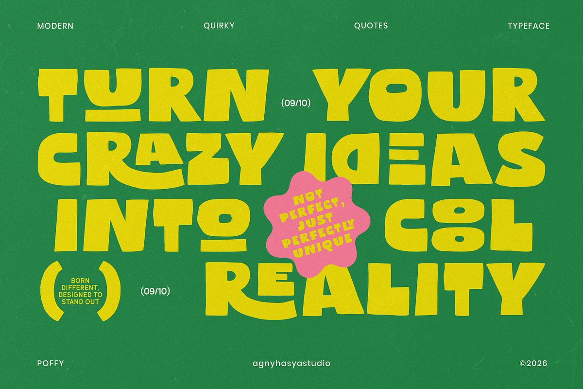 Poffy - Quirky Bold Display Font, a Sans Serif Font by agnyhasyastudio (Photo 10 of 16)