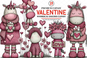 Whimsical Valentine's Unicorn Clipar, an Illustration by cherrydesign