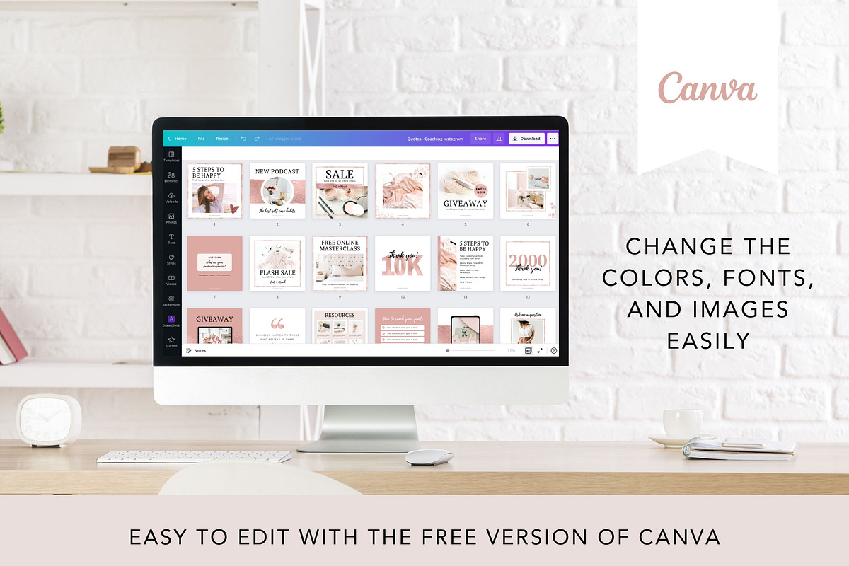 Rose Gold Instagram Templates Canva, a Social Media Template by ...