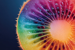Vibrant close-up of a kiwi slice, a Food & Drink Photo by AlyaAnd