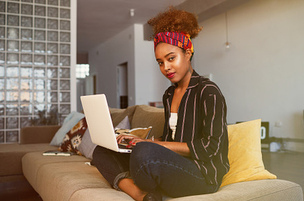 Cute american african female blogger