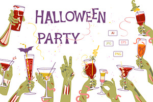 Zombie hands with bloody cocktails