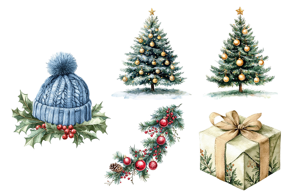 Watercolor Neutral Christmas Clipart, an Illustration by Designworld (Photo 4 of 6)
