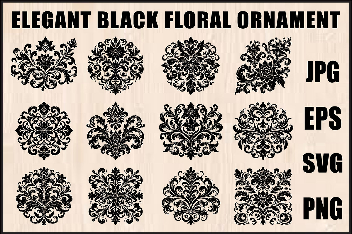 Elegant Black Floral Set, an Object Graphic by jahid234 (Photo 1 of 13)