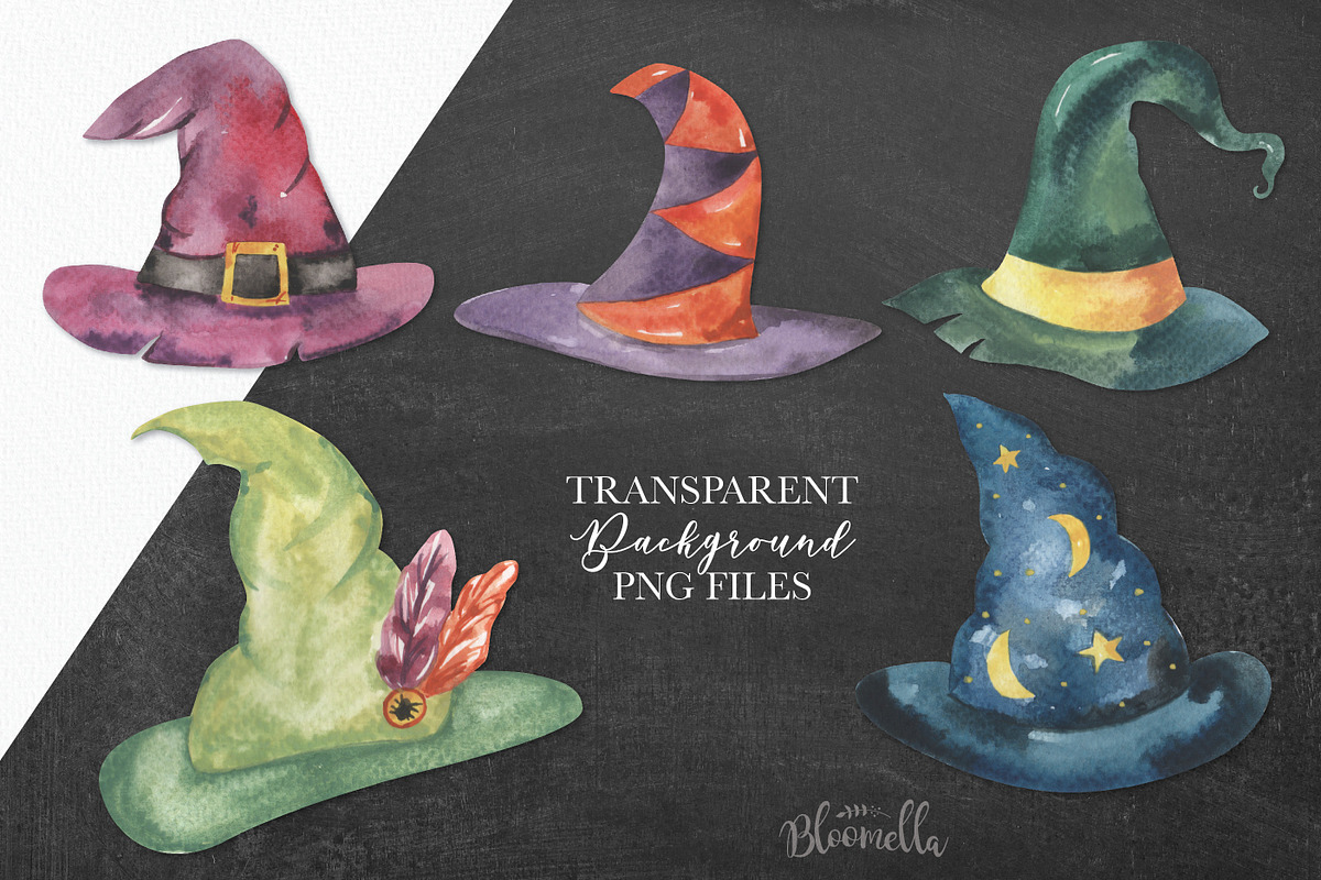 Watercolor Witches Hats Elements, a Decorative Illustration by Bloomella (Photo 4 of 6)