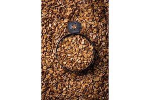 Metal scoop with oat grains, a Food & Drink Photo by Yulia Furman