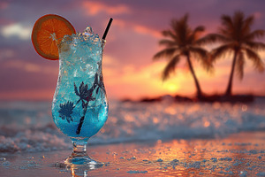 Tropical Blue Cocktail Sunset Beach, a Photo by Pixeness Studio