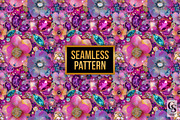 Pink Gemstones and Flowers Pattern |, a Pattern Graphic by Creative Store (Thumbnail 4 of 5)