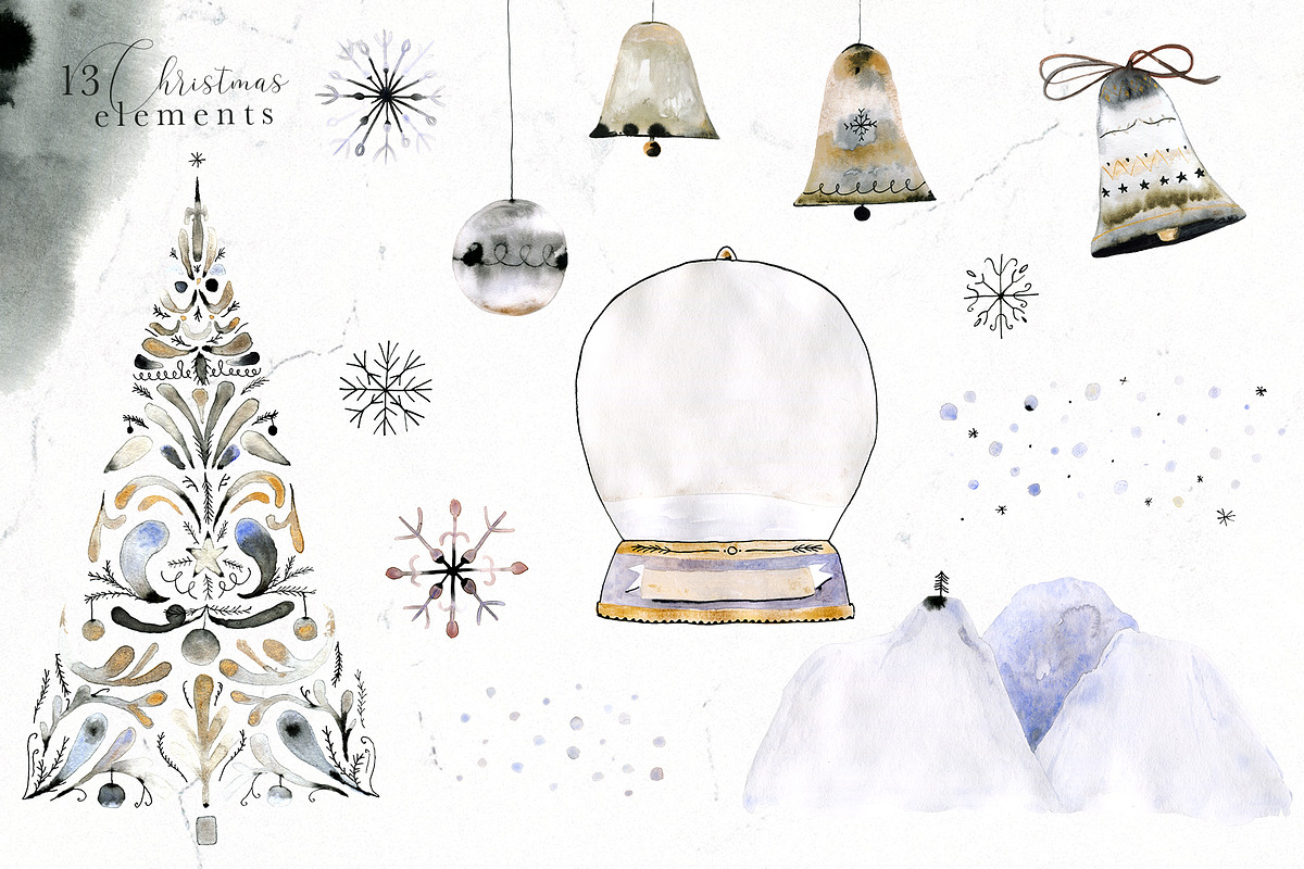 Vague Christmas Watercolor & Ink Set, an Animal Illustration by Bibela (Photo 7 of 14)