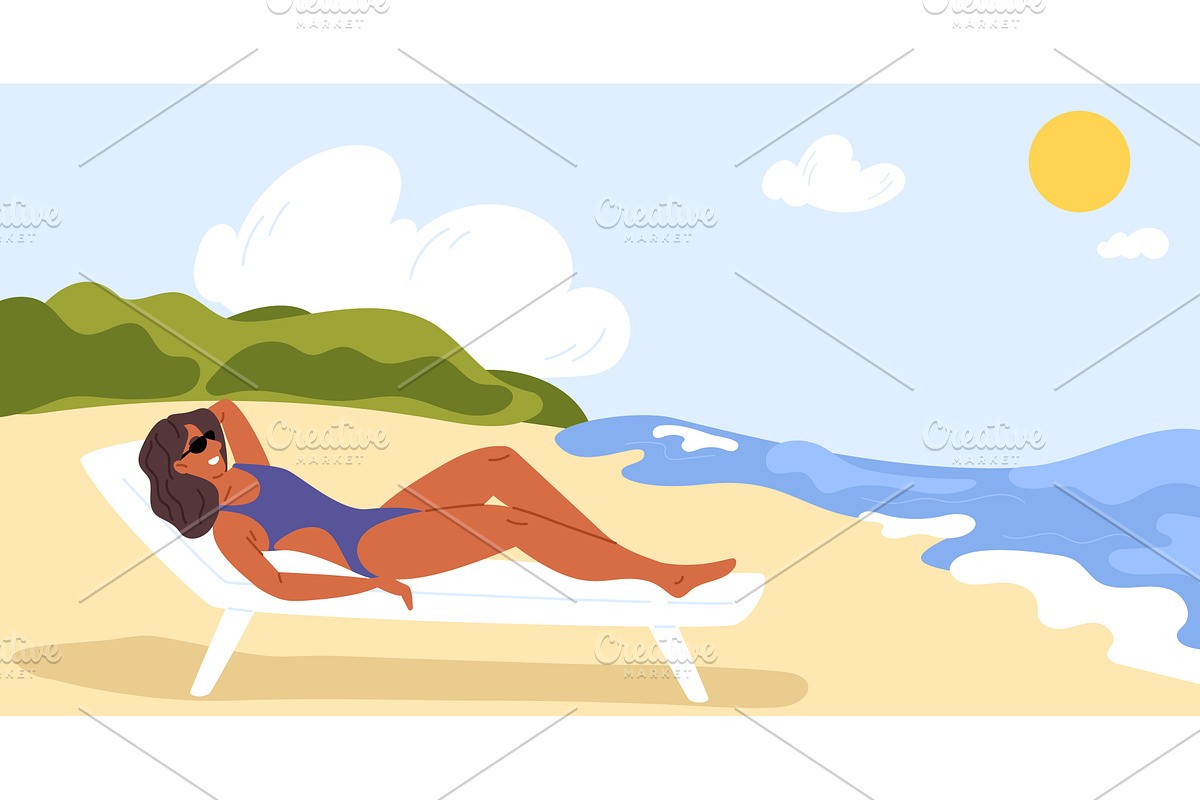 Woman sunbathing lying on sun, a Person Illustration by Vectorbuum