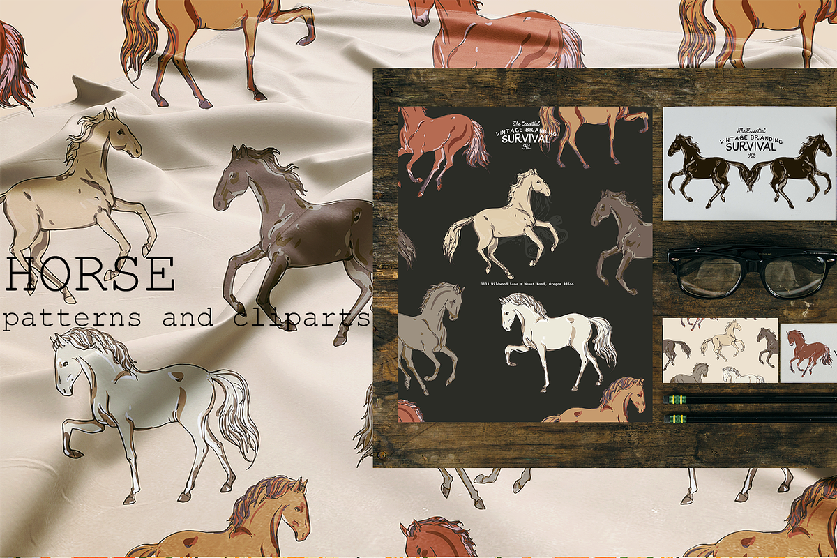 Horse vector seamless + clipart set, a Pattern Graphic by PatternsBlooming (Photo 4 of 4)