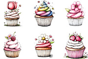 Watercolor Spring Cupcake Clipart, an Illustration by Designking (Thumbnail 2 of 5)