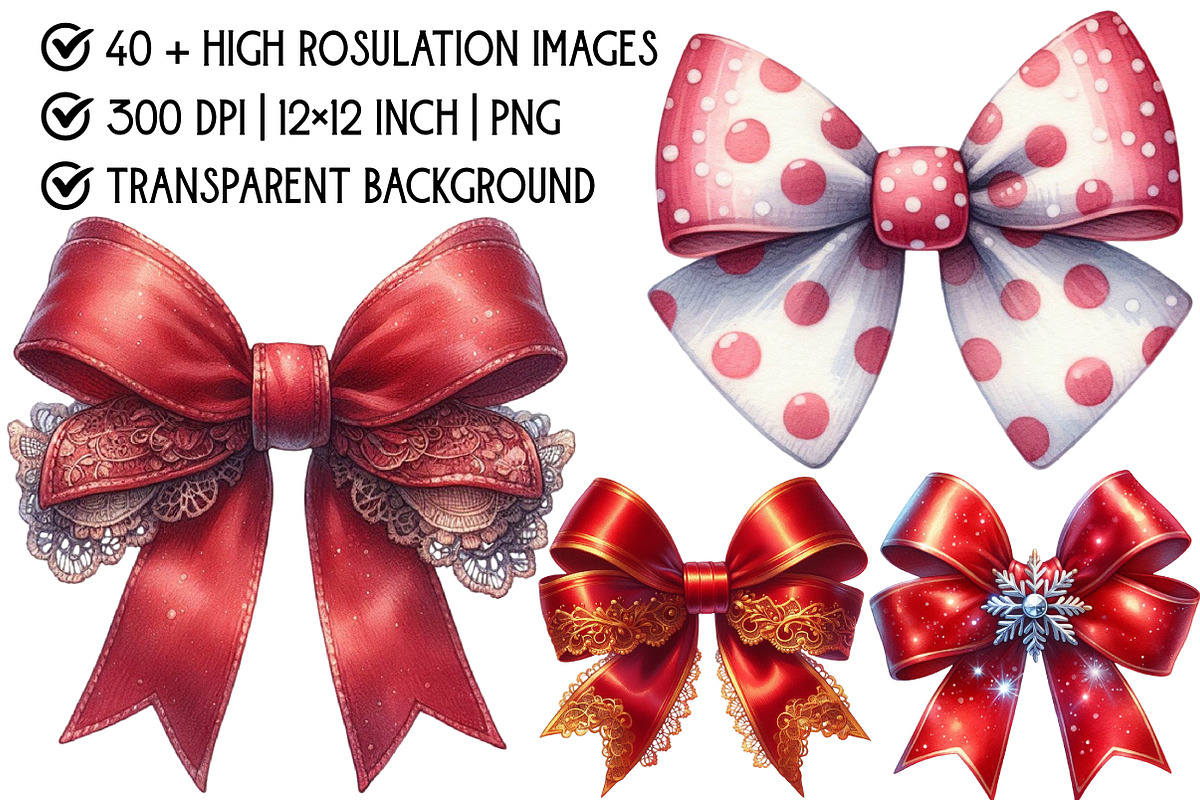 Red Coquette Christmas Bow Bundle, an Illustration by Pixels.Craft (Photo 4 of 6)