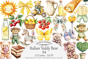 Watercolor Italian Teddy Bear Clipar, a Seasonal Illustration by Design Market