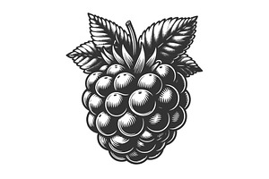 raspberry engraving sketch vector, a Food Illustration by AlexArt