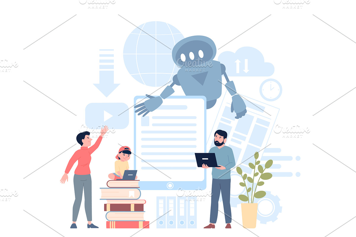 Study with ai. Child adults studying, an Education Illustration by LadadikArt
