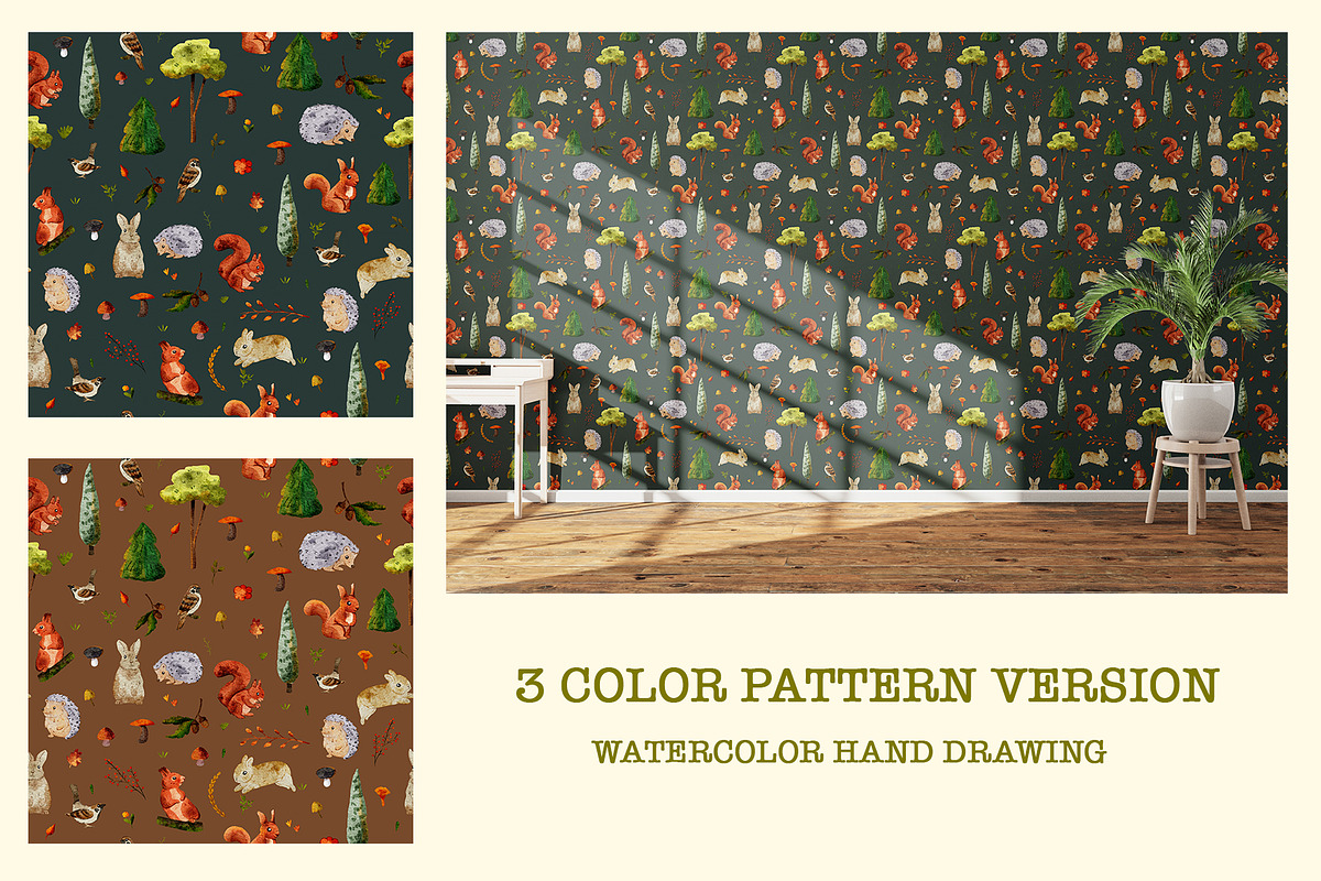 Watercolor Woodland Animals, a Pattern Graphic by KlymchukArtworks (Photo 5 of 8)