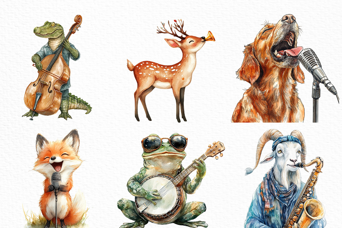 Funny Musical Animals Clipart, an Illustration by Craft Nest (Photo 2 of 6)