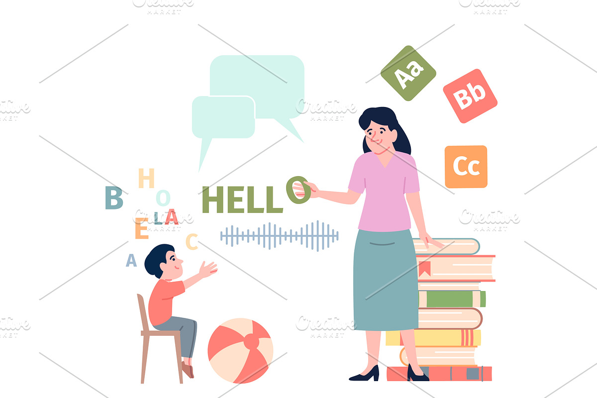 Speech therapy for children, an Education Illustration by LadadikArt