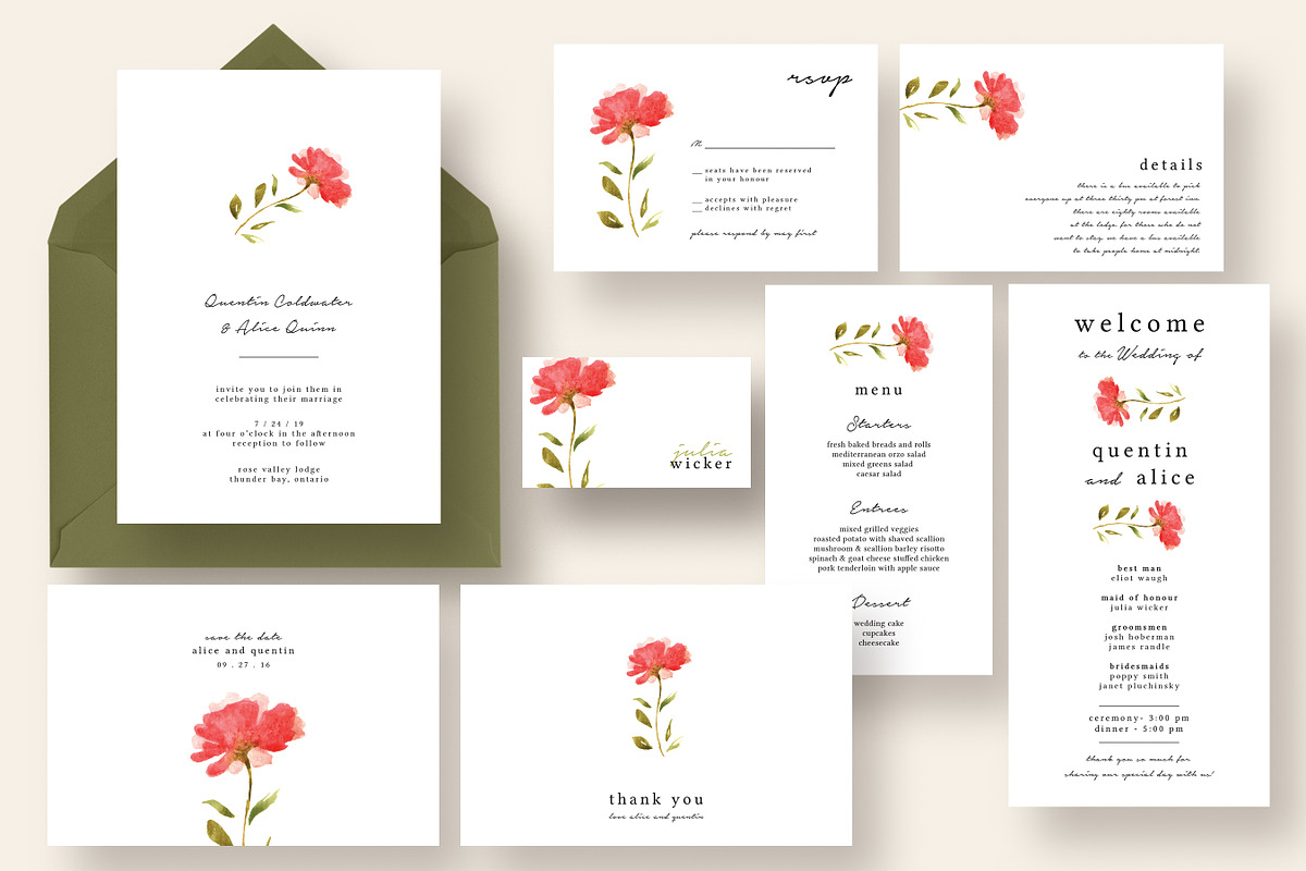 Minimalist Flower Wedding Suite, an Invitation Template by Knotted Design (Photo 2 of 5)