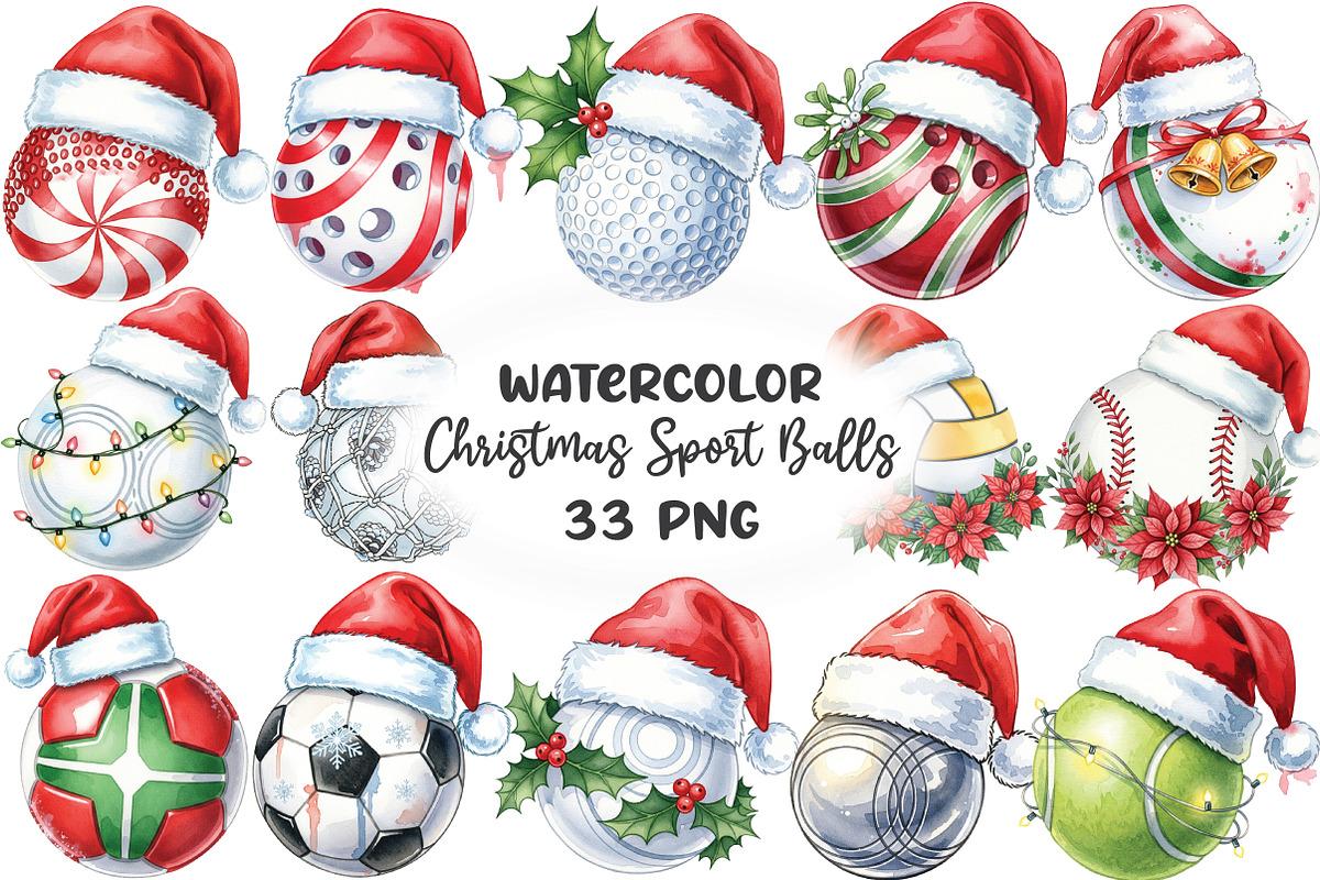 Christmas Sport Balls PNG Sublimatio, an Illustration by CraftArtStudio (Photo 1 of 6)